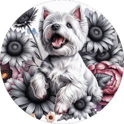 West Highland White Terrier in Flowers Round Earrings - Render