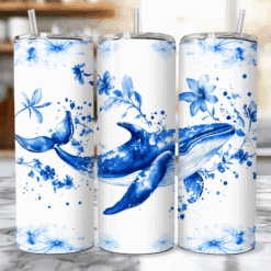 Whale Blue Floral 20oz Tumbler - Lifestyle