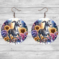 Whippet in Flowers Round Earrings - Lifestyle