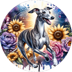 Whippet in Flowers Round Earrings - Render