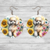 White Poodle in Flowers Round Earrings - Lifestyle