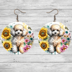 White Poodle in Flowers Round Earrings - Lifestyle