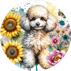 White Poodle in Flowers Round Earrings - Render
