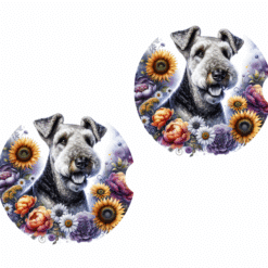 Airedale Terrier in Flowers Ceramic Car Coasters Set - Front
