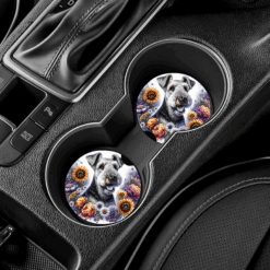 Airedale Terrier in Flowers Ceramic Car Coasters Set - Lifestyle