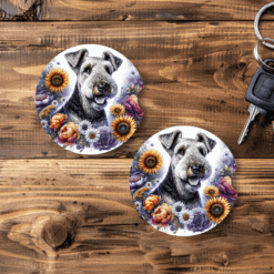 Airedale Terrier in Flowers Ceramic Car Coasters Set - Main