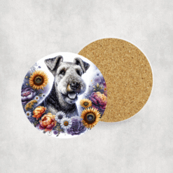 Airedale Terrier in Flowers Ceramic Coaster - Lifestyle