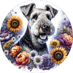 Airedale Terrier in Flowers Ceramic Coaster - Render