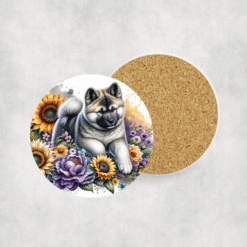 Akita in Flowers Ceramic Coaster - Lifestyle