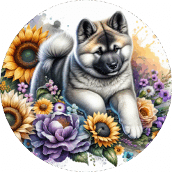 Akita in Flowers Ceramic Coaster - Render