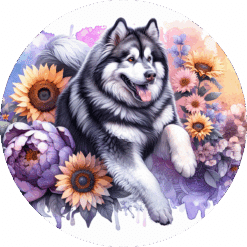 Alaskan Malamute in Flowers Ceramic Coaster - Render