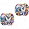 American Eskimo Dog in Flowers Ceramic Car Coaster Set - Front
