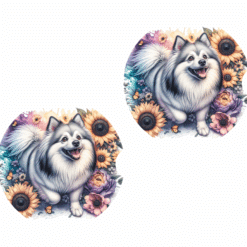 American Eskimo Dog in Flowers Ceramic Car Coaster Set - Front