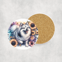 American Eskimo Dog in Flowers Ceramic Coaster - Lifestyle