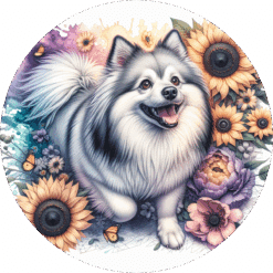 American Eskimo Dog in Flowers Ceramic Coaster - Render