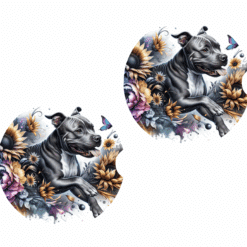 American Staffordshire Terrier in Flowers Ceramic Car Coaster Set - Front