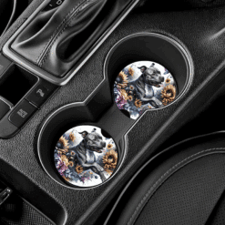 American Staffordshire Terrier in Flowers Ceramic Car Coaster Set - Lifestyle