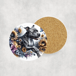 American Staffordshire Terrier in Flowers Ceramic Coaster - Lifestyle