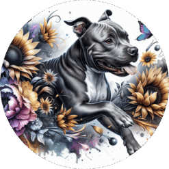 American Staffordshire Terrier in Flowers Ceramic Coaster - Render