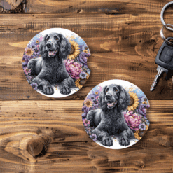 American Water Spaniel in Flowers Ceramic Car Coaster Set - Main