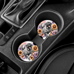 Anatolian Shepherd Dog in Flowers Ceramic Car Coaster Set - Lifestyle