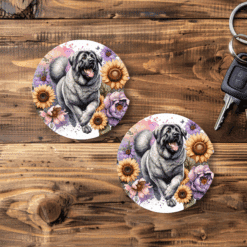 Anatolian Shepherd Dog in Flowers Ceramic Car Coaster Set - MAin