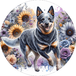 Australian Cattle Dog in Flowers Ceramic Coaster - Render