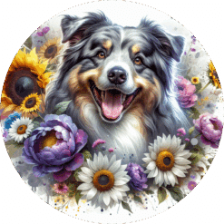 Australian Shepherd in Flowers Ceramic Coaster - Render