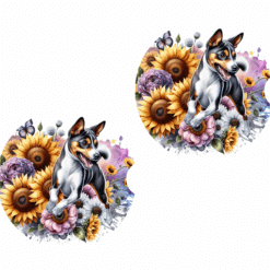 Basenji in Flowers Ceramic Car Coaster Set - Front
