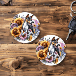 Basenji in Flowers Ceramic Car Coaster Set - Main