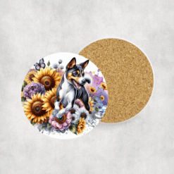 Basenji in Flowers Ceramic Coaster - Lifestyle