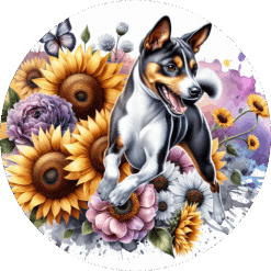 Basenji in Flowers Ceramic Coaster - Render
