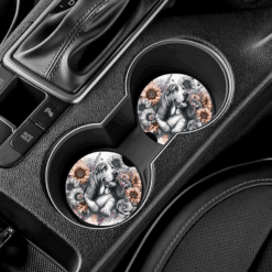 Basset Hound in Flowers Ceramic Car Coaster Set - Lifestyle