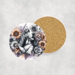 Basset Hound in Flowers Ceramic Coaster - Lifestyle