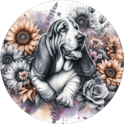 Basset Hound in Flowers Ceramic Coaster - Render