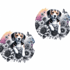 Beagle in Flowers Ceramic Car Coaster Set - Front