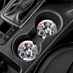 Beagle in Flowers Ceramic Car Coaster Set - Lifestyle