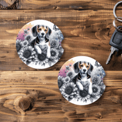 Beagle in Flowers Ceramic Car Coaster Set - Main