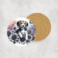 Beagle in Flowers Ceramic Coaster - Lifestyle