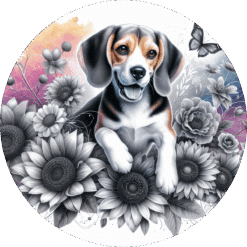 Beagle in Flowers Ceramic Coaster - Render