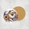 Beige Pomeranian in Flowers Ceramic Coaster - Lifestyle
