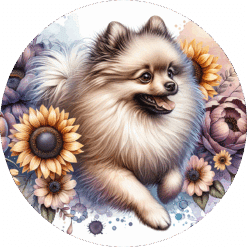 Beige Pomeranian in Flowers Ceramic Coaster - Render