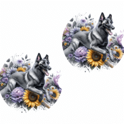 Belgian Malinois in Flowers Ceramic Car Coaster Set - Front