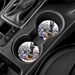 Belgian Malinois in Flowers Ceramic Car Coaster Set - Lifestyle