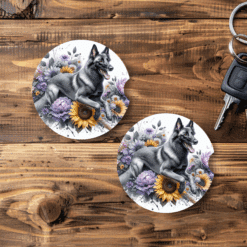 Belgian Malinois in Flowers Ceramic Car Coaster Set - Main