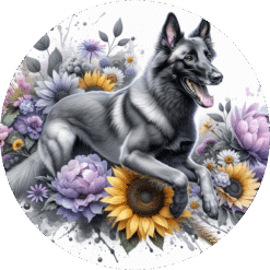 Belgian Malinois in Flowers Ceramic Coaster - Render