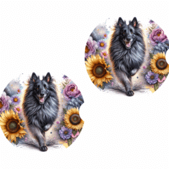 Belgian Tervuren in Flowers Ceramic Car Coaster Set - Front