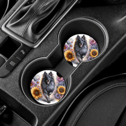 Belgian Tervuren in Flowers Ceramic Car Coaster Set - Lifestyle