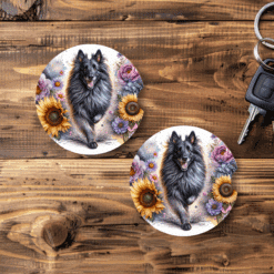 Belgian Tervuren in Flowers Ceramic Car Coaster Set - Main