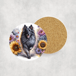 Belgian Tervuren in Flowers Ceramic Coaster - Lifestyle